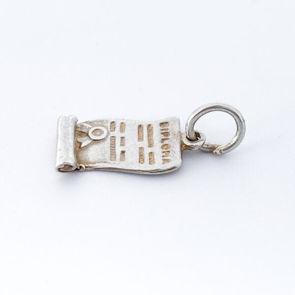 Vintage Sterling Silver 925 Diploma Scroll Charm Pendant - Picture 3 of 6
